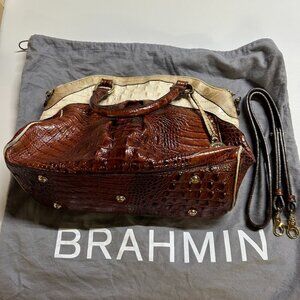 Brahmin women's preowned dark brown and beige large satchel